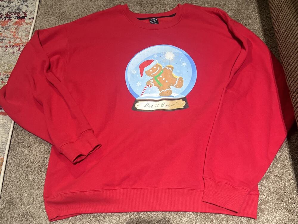 LILDY Gingerbread Christmas Sweatshirt Long Sleeve Red Women’s Xl